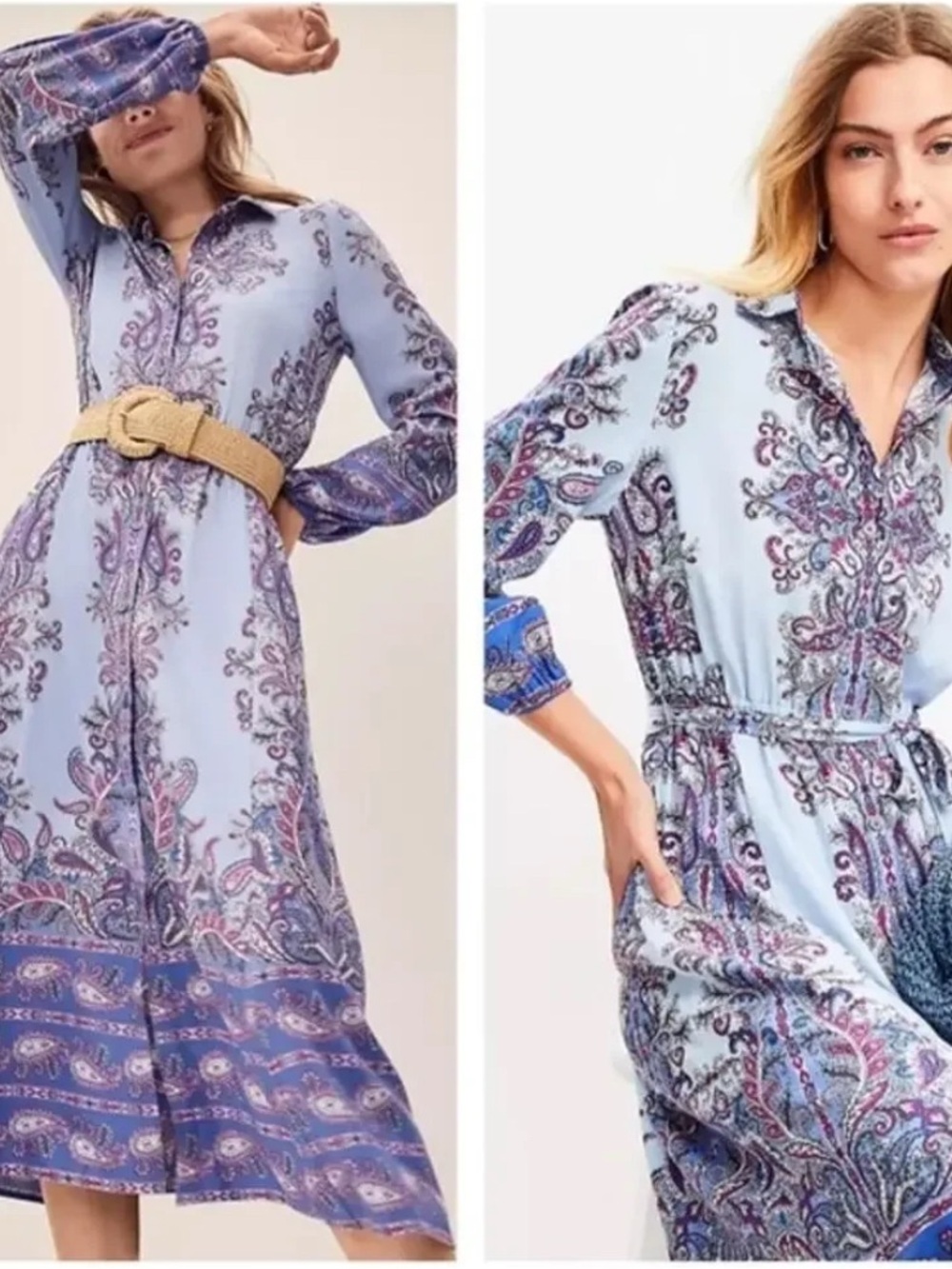 LOFT Floral Print Blouse in Light Blue and Pink